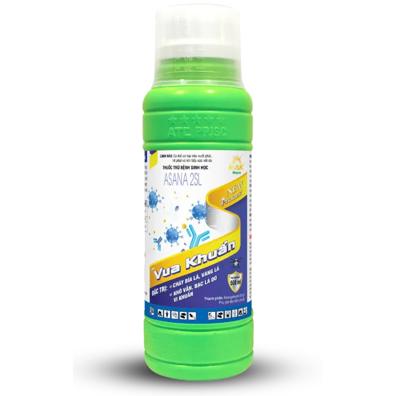 Thuốc trừ bệnh sinh học VUA KHUẨN chứa Kasugamycin 20 g/l giúp hỗ trợ kiểm soát bạc lá, cháy bìa lá, héo xanh, thối nhũn, thối quả và một số bệnh do nấm,