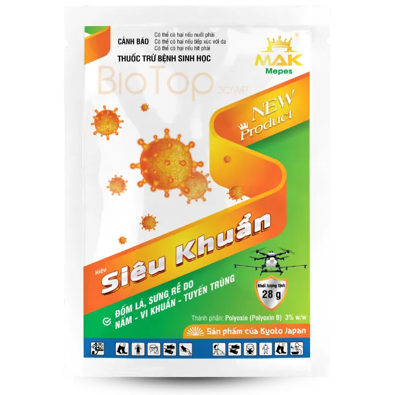 Thuốc trừ bệnh sinh học chứa hoạt chất Polyoxin B, phổ tác dụng rộng và nội hấp nhanh, Hỗ trợ kiểm soát các bệnh do nấm và vi khuẩn, giúp hạn chế sự phát triển của tác nhân gây hại.