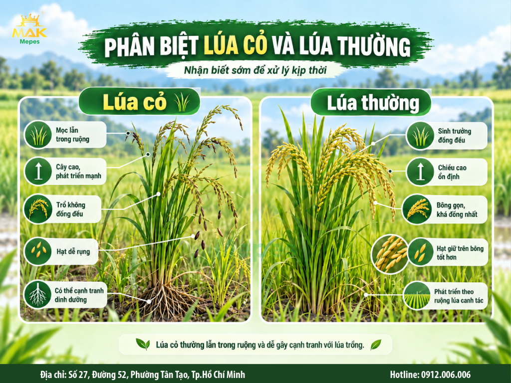 Phân biệt nhanh lúa cỏ và lúa thường để kịp thời xử lý ngay từ đầu vụ